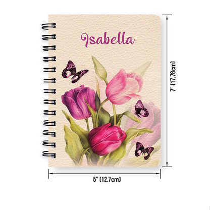 Personalized Spiral Notebook Scripture Gifts For Christian Friends Tulip And Butterfly, Religious Spiral Notebooks