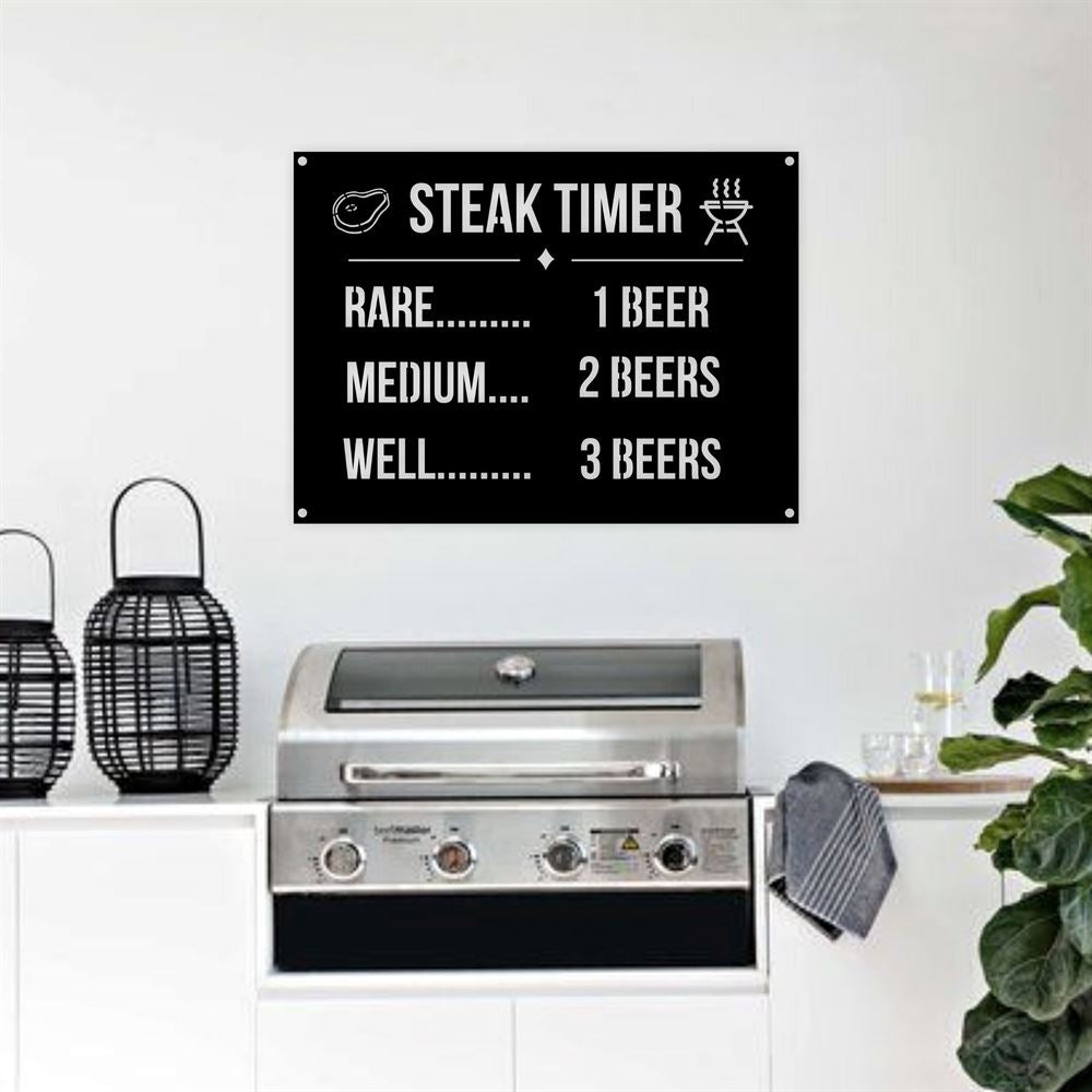 Personalized Steak Timer Metal Beer Lover Sign, Home & Bar Decor, For Garage, Craft Breweries Pubs