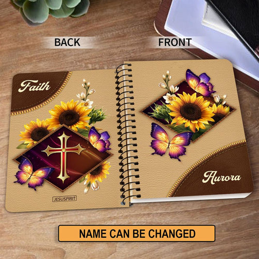 Personalized Sunflower And Butterfly Spiral Journal, Inspiration Gifts For Christian People