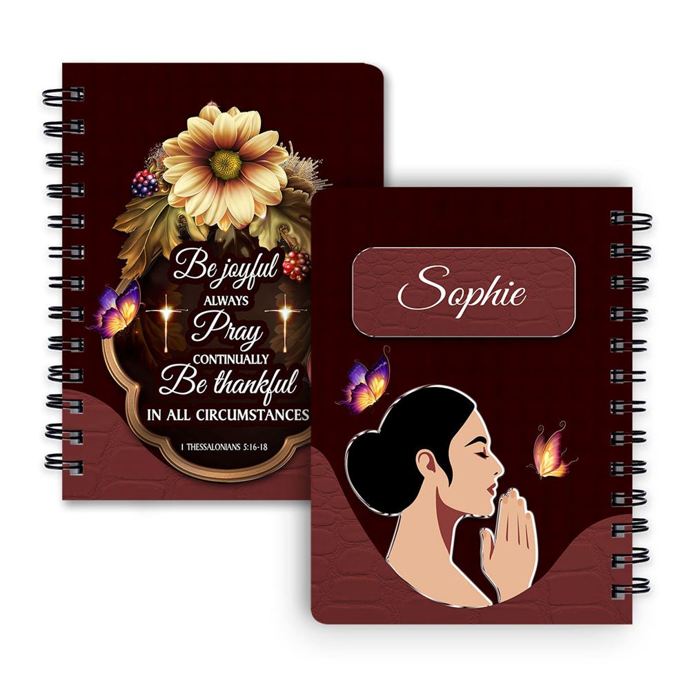 Personalized Sunflower Spiral Notebook Be Thankful In All Circumstances, Religious Spiral Notebooks