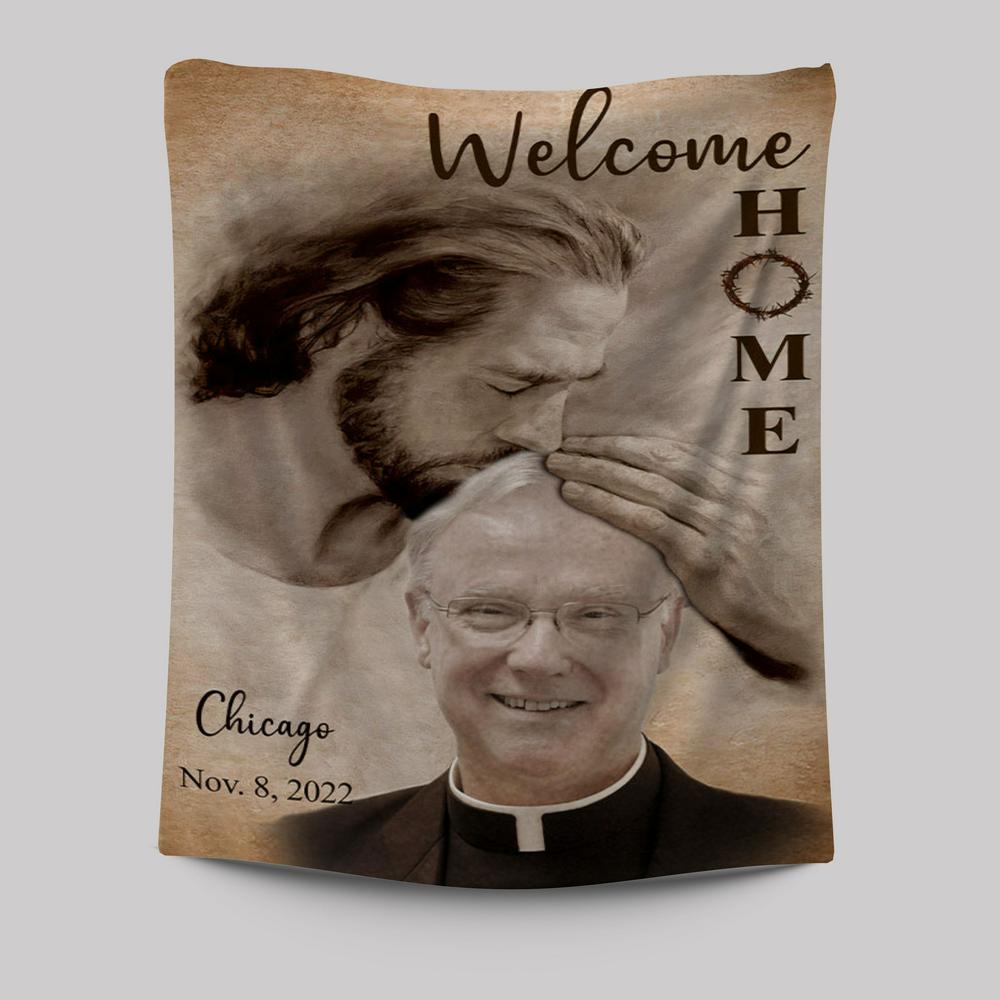 Personalized Tapestry Safe In God's Arms - Custom Welcome Home Tapestry Wall Art - Digital File