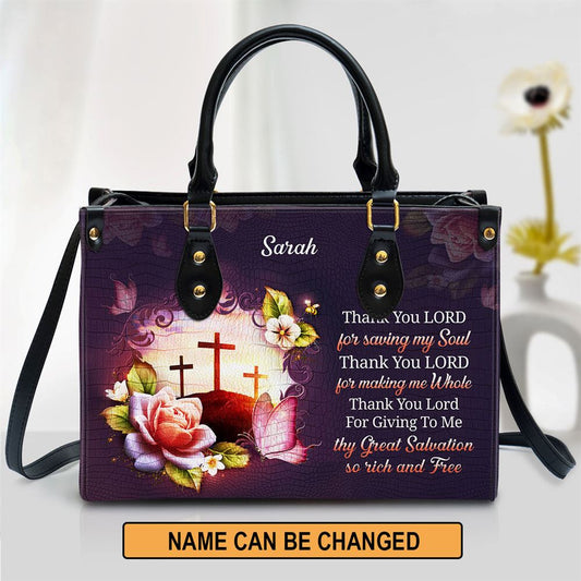 Personalized Thank You Lord For Saving My Soul Leather Bag, Christian Pu Leather Bags For Women
