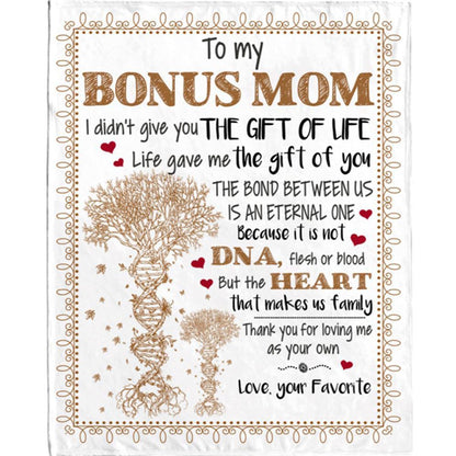 Personalized To Bonus Mom Not DNA Heart Make Us Family Thank you Mothers Day Gift Blanket, Home Decor