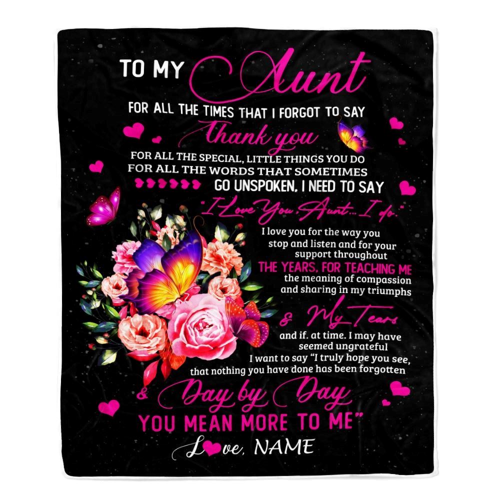 Personalized To My Aunt Blanket From Daughter Son Flower Butterfly Thank You For All The Special, Mother's Day Blanket, Mothers Day Birthday Gifts