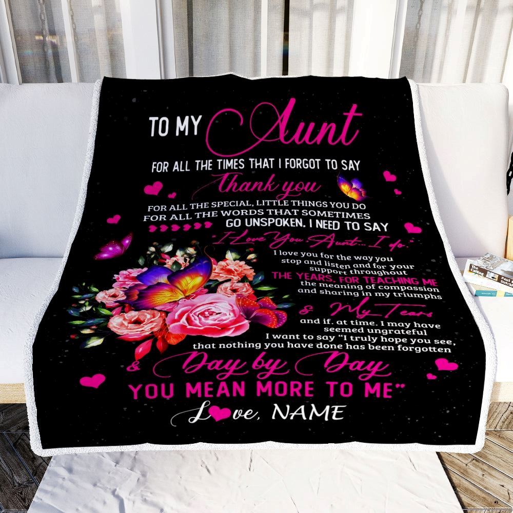 Personalized To My Aunt Blanket From Daughter Son Flower Butterfly Thank You For All The Special, Mother's Day Blanket, Mothers Day Birthday Gifts