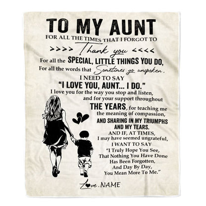 Personalized To My Aunt Blanket From Nephew For All The Times That I Forgot To Thank You, Mother's Day Blanket, Mothers Day Birthday Gifts For Mom