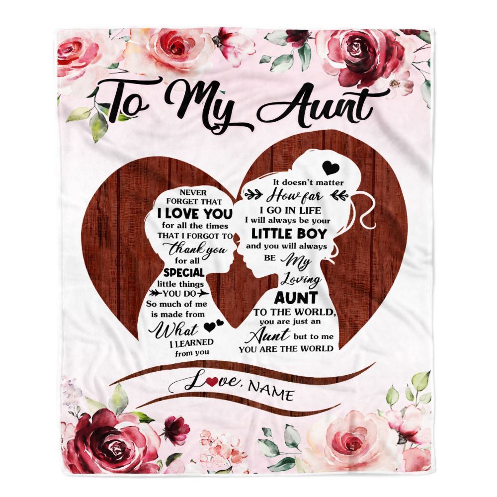 Personalized To My Aunt Blanket From Nephew Never Forget I Love You Heart Flower, Mother's Day Blanket, Mothers Day Birthday Gifts For Mom