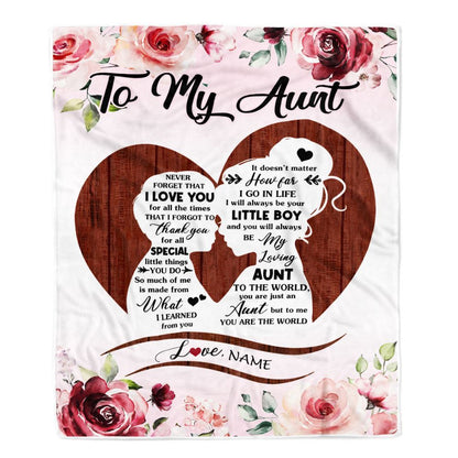 Personalized To My Aunt Blanket From Nephew Never Forget I Love You Heart Flower, Mother's Day Blanket, Mothers Day Birthday Gifts For Mom