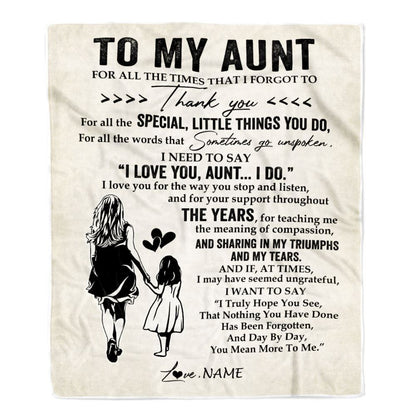 Personalized To My Aunt Blanket From Niece For All The Times That I Forgot To Thank You, Mother's Day Blanket, Mothers Day Birthday Gifts For Mom