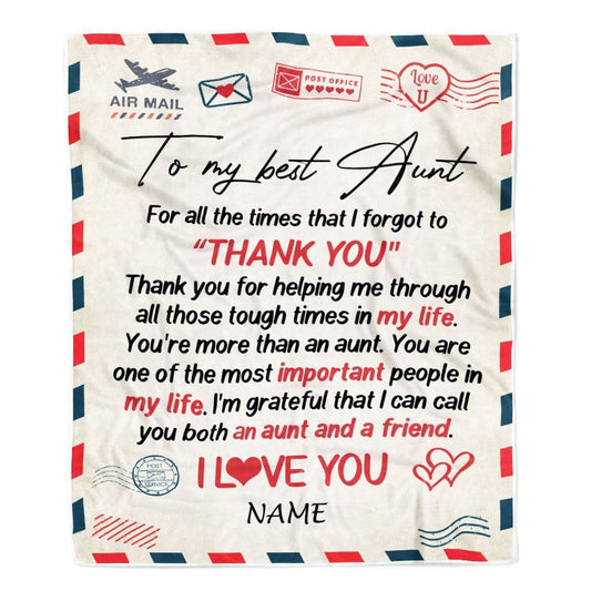 Personalized To My Aunt Blanket From Niece Nephew Air Mail Letter I Love You Best Aunt, Mother's Day Blanket, Mothers Day Birthday Gifts For Mom
