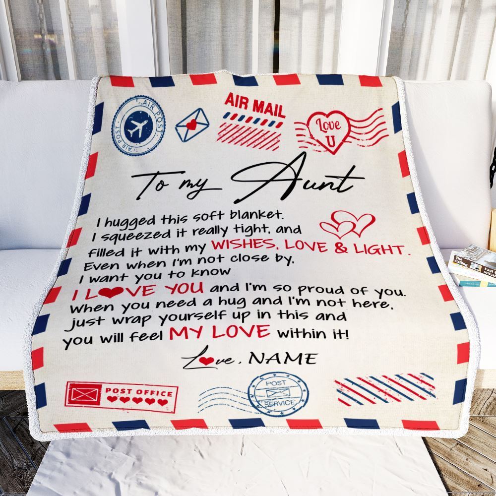 Personalized To My Aunt Blanket From Niece Nephew Air Mail Letter I Love You, Mother's Day Blanket, Mothers Day Birthday Gifts For Mom