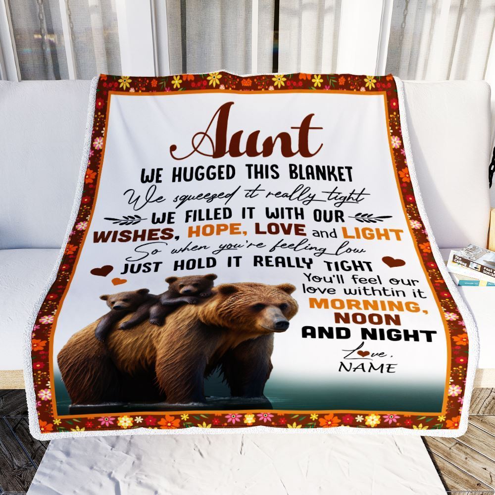 Personalized To My Aunt Blanket From Niece Nephew Bear I Love You, Mother's Day Blanket, Mothers Day Birthday Gifts For Mom