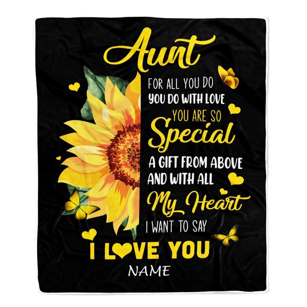 Personalized To My Aunt Blanket From Niece Nephew I Want To Say I Love You Sunfower, Mother's Day Blanket, Mothers Day Birthday Gifts For Mom