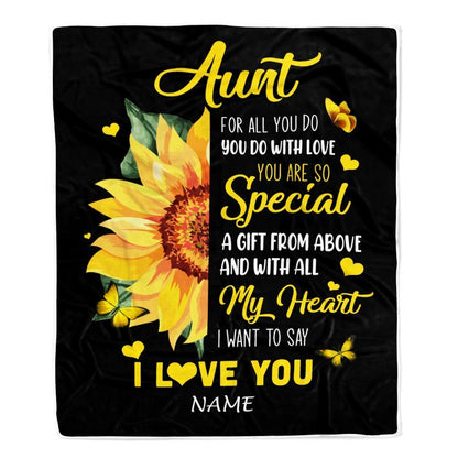 Personalized To My Aunt Blanket From Niece Nephew I Want To Say I Love You Sunfower, Mother's Day Blanket, Mothers Day Birthday Gifts For Mom