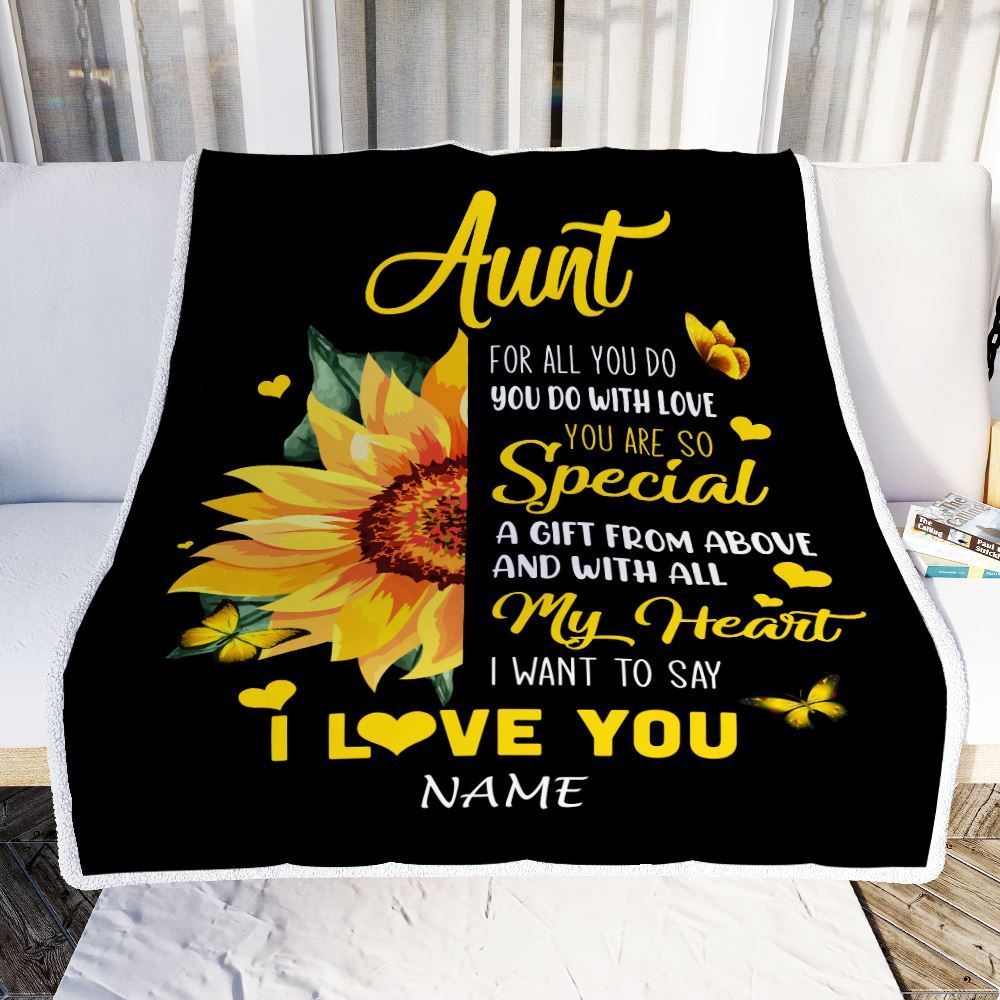 Personalized To My Aunt Blanket From Niece Nephew I Want To Say I Love You Sunfower, Mother's Day Blanket, Mothers Day Birthday Gifts For Mom