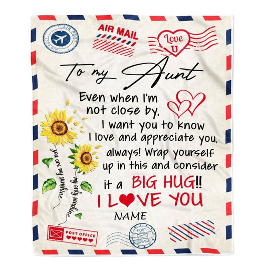 Personalized To My Aunt Blanket From Niece Nephew Love Big Hug Air Mail Letter Sunflower, Mother's Day Blanket, Mothers Day Birthday Gifts For Mom
