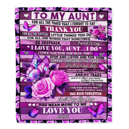 Personalized To My Aunt Blanket From Niece Nephew Wood Butterfly You Mean More To Me, Mother's Day Blanket, Mothers Day Birthday Gifts For Mom
