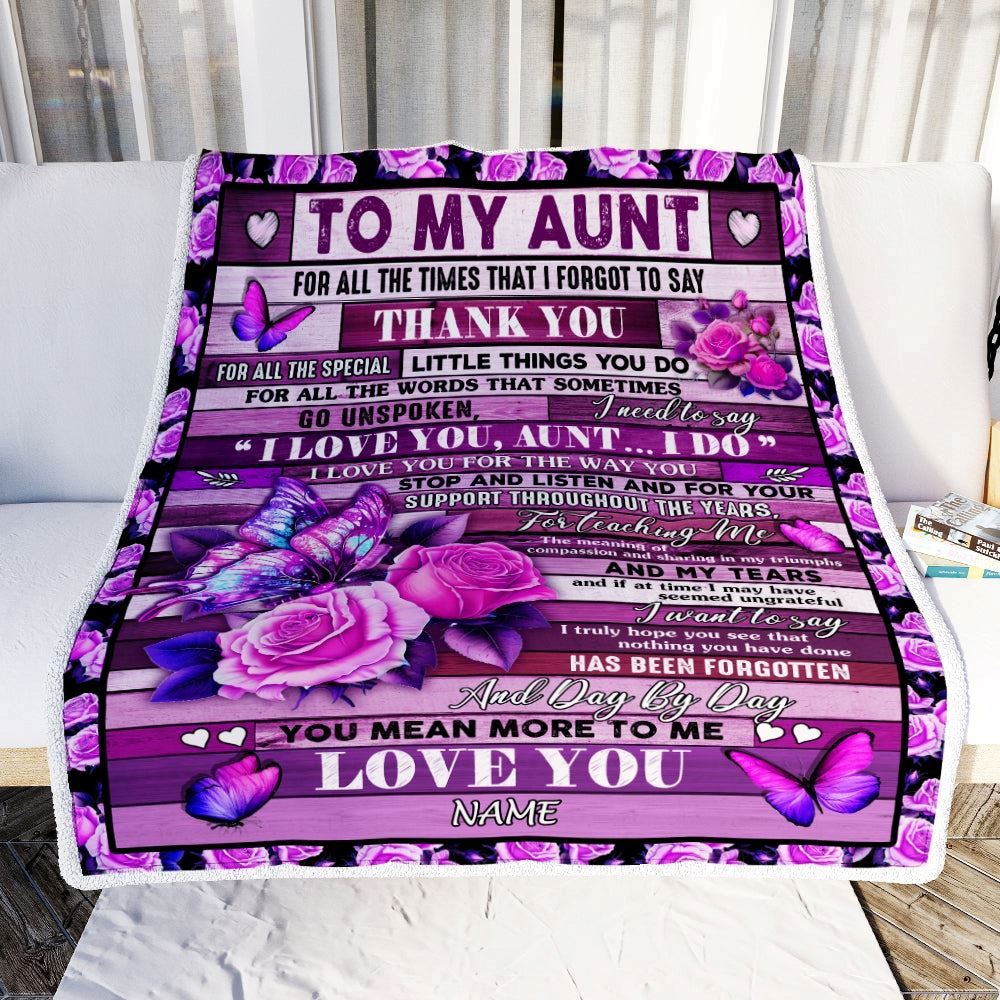 Personalized To My Aunt Blanket From Niece Nephew Wood Butterfly You Mean More To Me, Mother's Day Blanket, Mothers Day Birthday Gifts For Mom