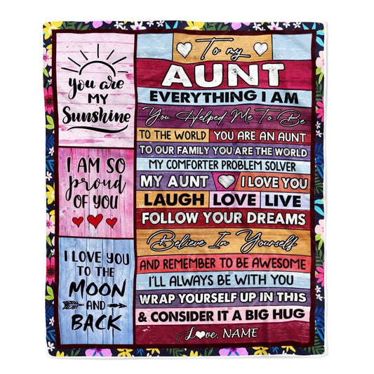 Personalized To My Aunt Blanket From Niece Nephew Wood Everything I Am You Helped Me To Be, Mother's Day Blanket, Mothers Day Birthday Gifts For Mom