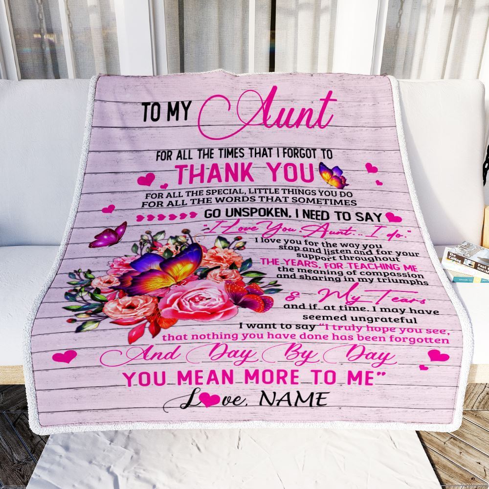 Personalized To My Aunt Blanket From Niece Nephew Wood Floral Butterfly Thank You I Love You, Mother's Day Blanket, Mothers Day Birthday Gifts For Mom