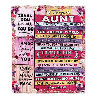 Personalized To My Aunt Blanket From Niece Nephew Wood Floral Thank You I Love You, Mother's Day Blanket, Mothers Day Birthday Gifts For Mom