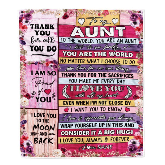 Personalized To My Aunt Blanket From Niece Nephew Wood Floral Thank You I Love You, Mother's Day Blanket, Mothers Day Birthday Gifts For Mom