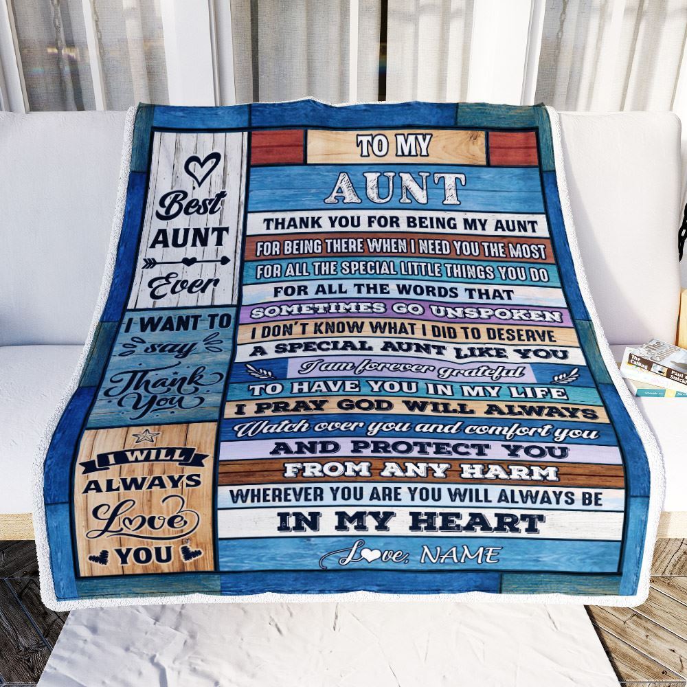Personalized To My Aunt Blanket From Niece Nephew Wood Thank You For Being, Mother's Day Blanket, Mothers Day Birthday Gifts For Mom