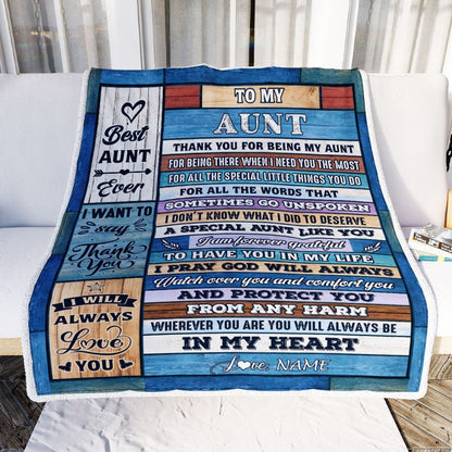 Personalized To My Aunt Blanket From Niece Nephew Wood Thank You For Being, Mother's Day Blanket, Mothers Day Birthday Gifts For Mom