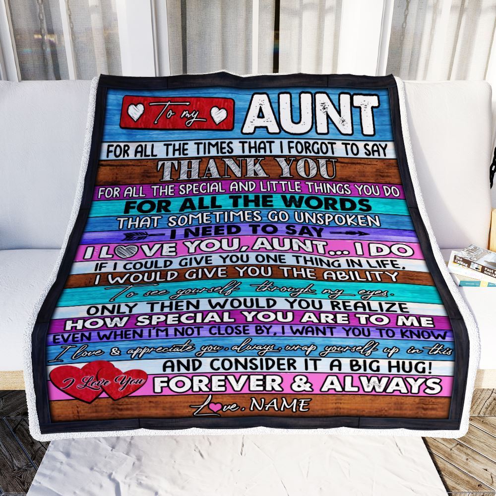 Personalized To My Aunt Blanket From Niece Nephew Wood Thank You I Love You, Mother's Day Blanket, Mothers Day Birthday Gifts For Mom