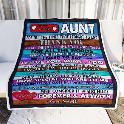 Personalized To My Aunt Blanket From Niece Nephew Wood Thank You I Love You, Mother's Day Blanket, Mothers Day Birthday Gifts For Mom