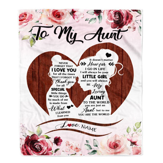 Personalized To My Aunt Blanket From Niece Never Forget I Love You Heart Flower, Mother's Day Blanket, Mothers Day Birthday Gifts For Mom