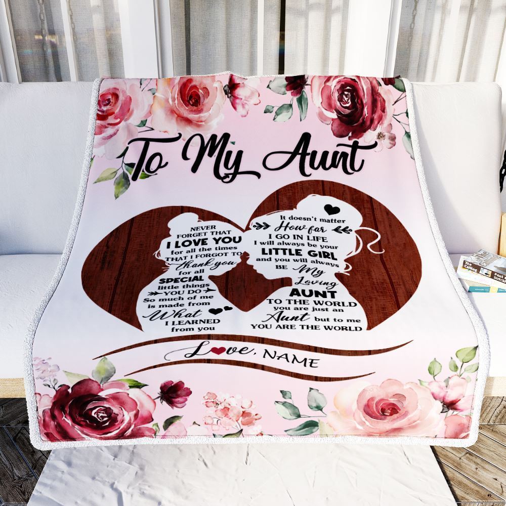 Personalized To My Aunt Blanket From Niece Never Forget I Love You Heart Flower, Mother's Day Blanket, Mothers Day Birthday Gifts For Mom
