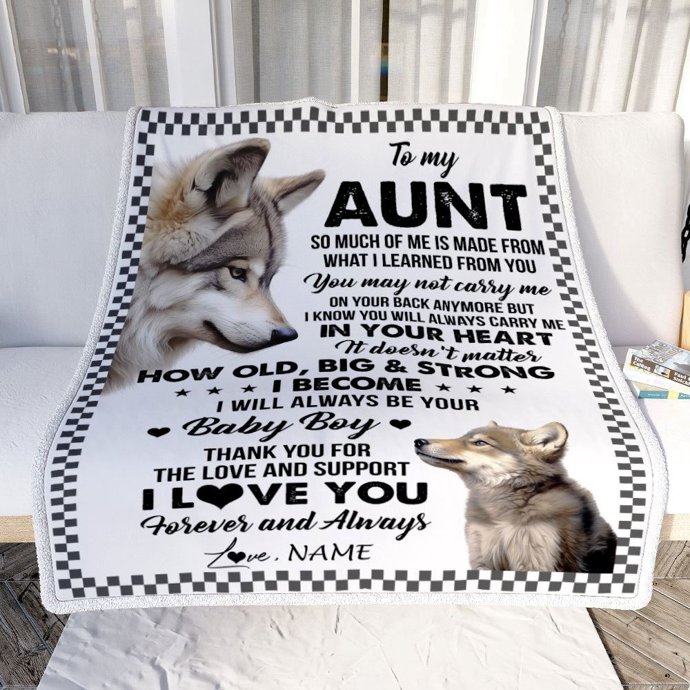 Personalized To My Aunt From Nephew Blanket Wolf Always Be Your Little Boy Gift, Mother's Day Blanket, Mothers Day Birthday Gifts For Mom
