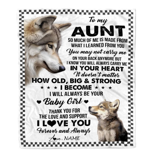 Personalized To My Aunt From Niece Blanket Wolf Always Be Your Little Girl Gift, Mother's Day Blanket, Mothers Day Birthday Gifts For Mom