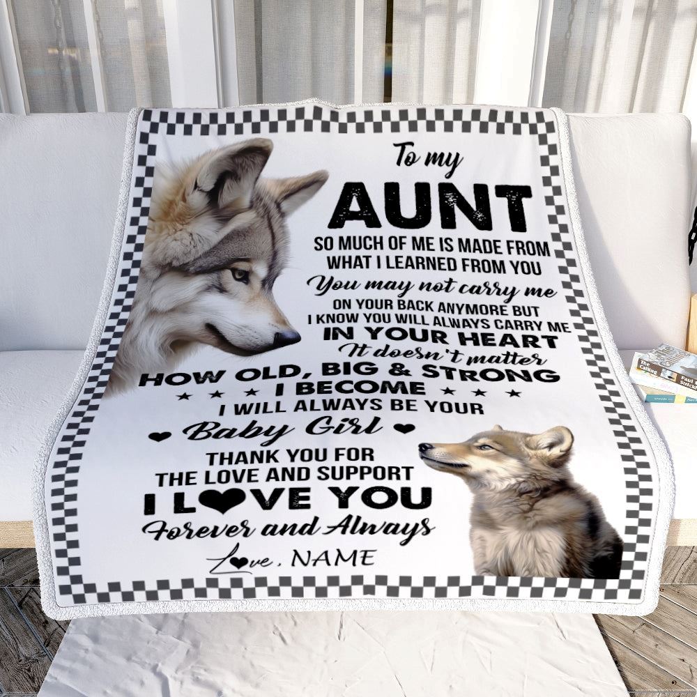 Personalized To My Aunt From Niece Blanket Wolf Always Be Your Little Girl Gift, Mother's Day Blanket, Mothers Day Birthday Gifts For Mom