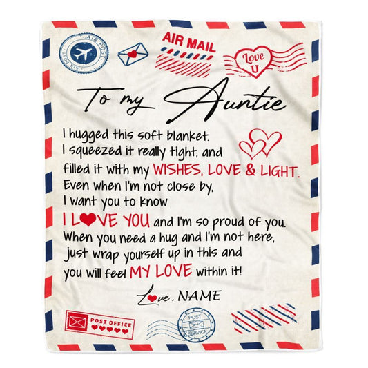 Personalized To My Auntie Blanket From Niece Nephew Air Mail Letter I Love You, Mother's Day Blanket, Mothers Day Birthday Gifts For Mom