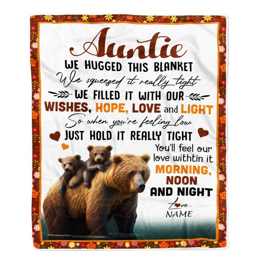 Personalized To My Auntie Blanket From Niece Nephew Bear I Love You, Mother's Day Blanket, Mothers Day Birthday Gifts For Mom