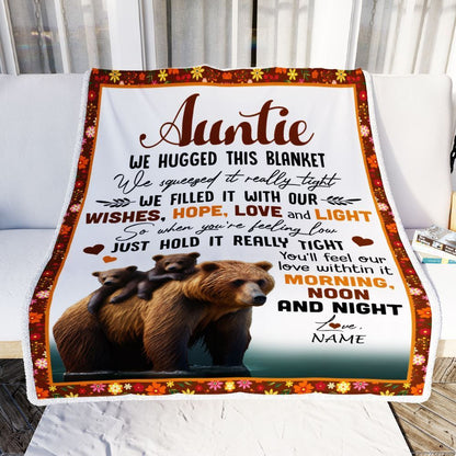 Personalized To My Auntie Blanket From Niece Nephew Bear I Love You, Mother's Day Blanket, Mothers Day Birthday Gifts For Mom