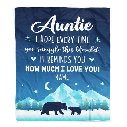 Personalized To My Auntie Blanket From Niece Nephew I Hope Every Time Bear, Mother's Day Blanket, Mothers Day Birthday Gifts For Mom