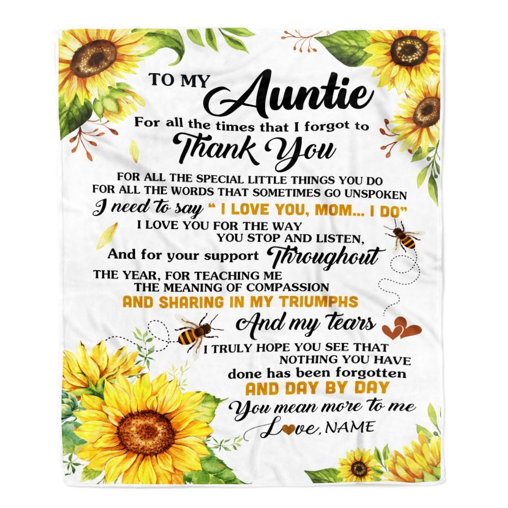 Personalized To My Auntie Blanket From Niece Nephew Sunflower Thank You I Love You, Mother's Day Blanket, Mothers Day Birthday Gifts For Mom