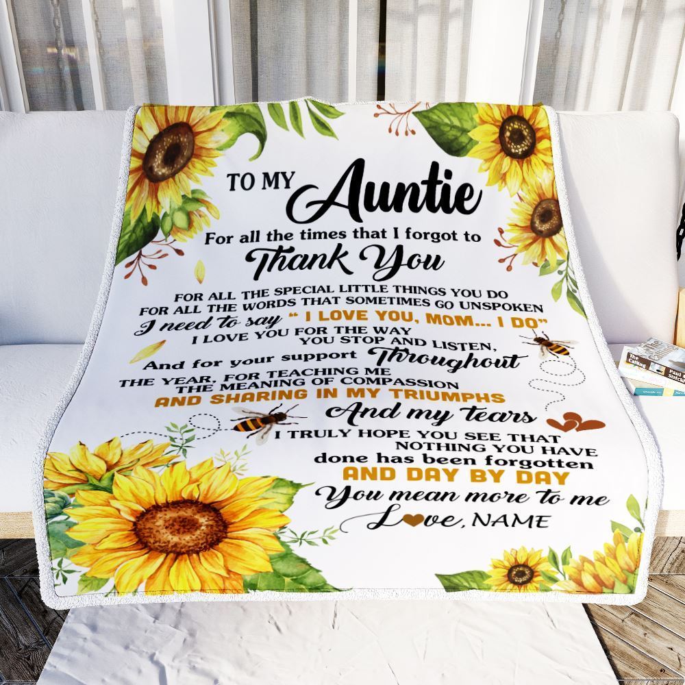 Personalized To My Auntie Blanket From Niece Nephew Sunflower Thank You I Love You, Mother's Day Blanket, Mothers Day Birthday Gifts For Mom