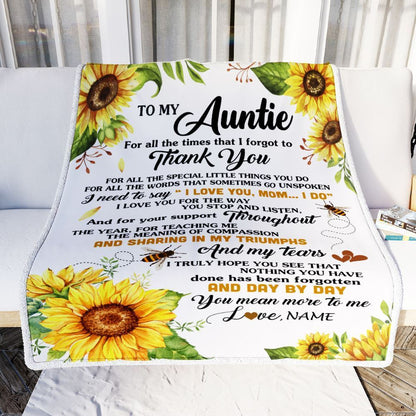 Personalized To My Auntie Blanket From Niece Nephew Sunflower Thank You I Love You, Mother's Day Blanket, Mothers Day Birthday Gifts For Mom