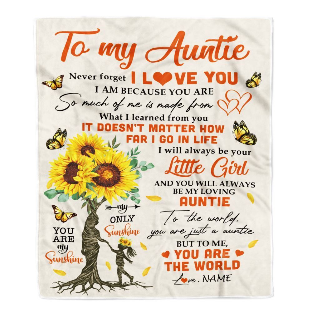 Personalized To My Auntie Blanket From Niece Sunflower Never Forget I Love You, Mother's Day Blanket, Mothers Day Birthday Gifts For Mom