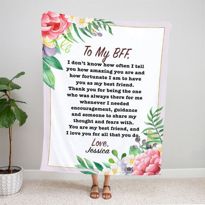 Personalized To My Bestie BFF Blanket From Friend How Amazing You Are Flower Gifts For Friendship Blanket, Mother's Day Blanket, Birthday Gift