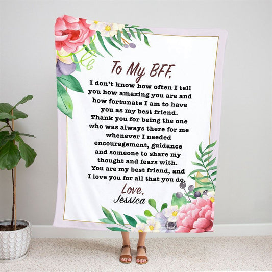 Personalized To My Bestie BFF Blanket From Friend How Amazing You Are Flower Gifts For Friendship Blanket, Mother's Day Blanket, Birthday Gift