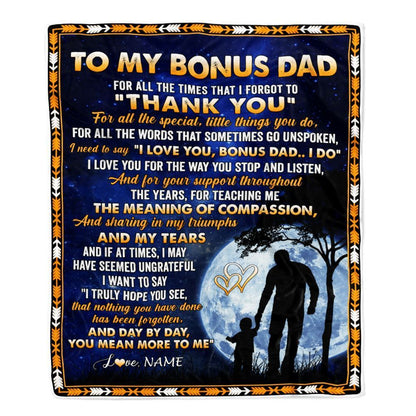 Personalized To My Bonus Dad Blanket From Step Daughter Thank You Grateful Love, Mother's Day Blanket, Mothers Day Birthday Gifts For Mom