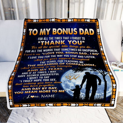Personalized To My Bonus Dad Blanket From Step Daughter Thank You Grateful Love, Mother's Day Blanket, Mothers Day Birthday Gifts For Mom