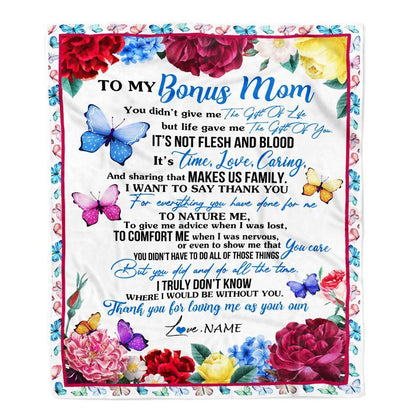 Personalized To My Bonus Mom Blanket From Daughter Son Thank You For Loving Me, Mother's Day Blanket, Mothers Day Birthday Gifts For Mom