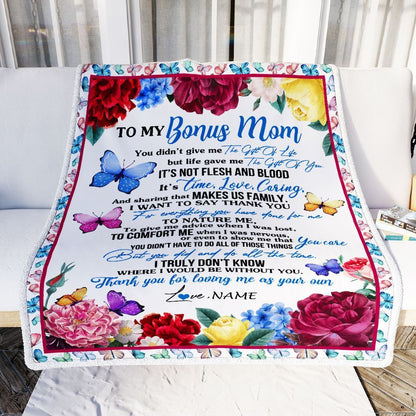 Personalized To My Bonus Mom Blanket From Daughter Son Thank You For Loving Me, Mother's Day Blanket, Mothers Day Birthday Gifts For Mom