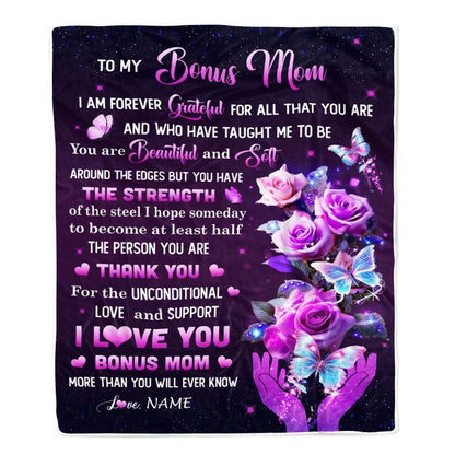 Personalized To My Bonus Mom Blanket From Daughter Thank You For Love Butterfly, Mother's Day Blanket, Mothers Day Birthday Gifts For Mom